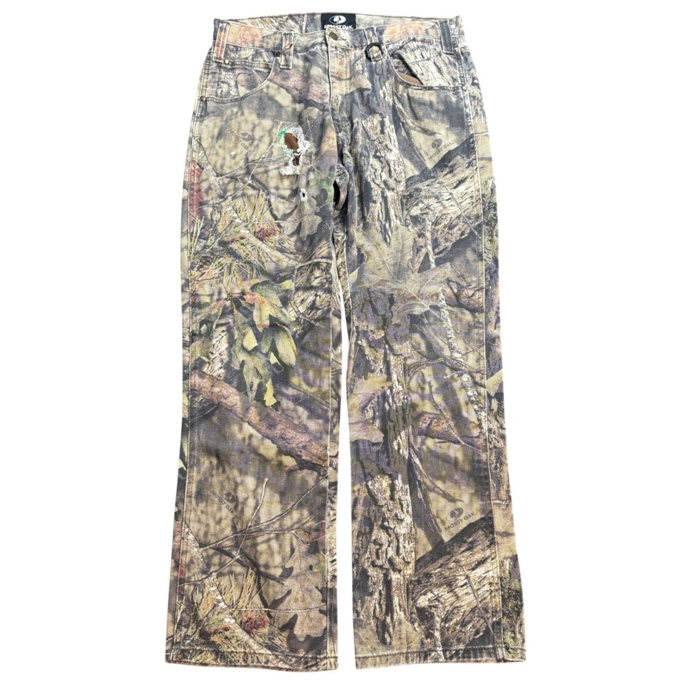Mossy Oak Mens Camo Hunting Pants 34x34 Distressed Cotton Denim Camouflage Y2K